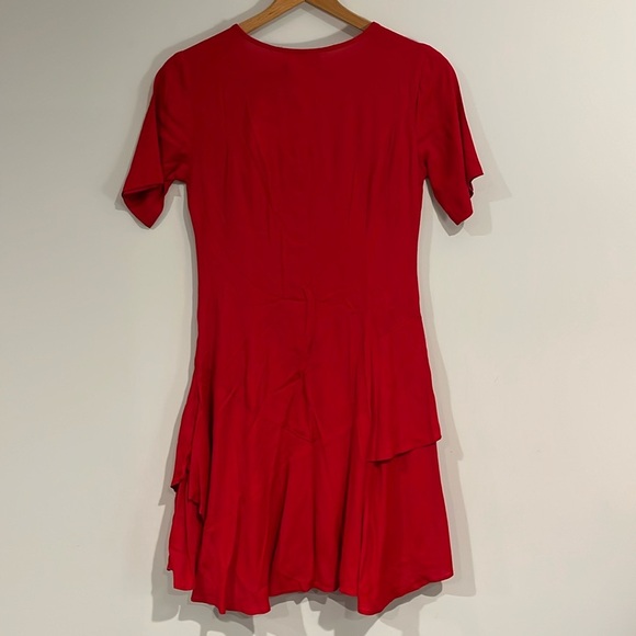 NWT ASOS Women’s Tea Dress Rouleau Buttons V-Neck Layered Skirt Red Cocktail - Picture 9 of 12